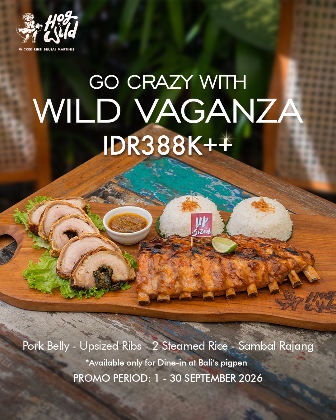 Hog Wild Wild Vaganza September promotion with pork belly, ribs, rice, and sambal rajang